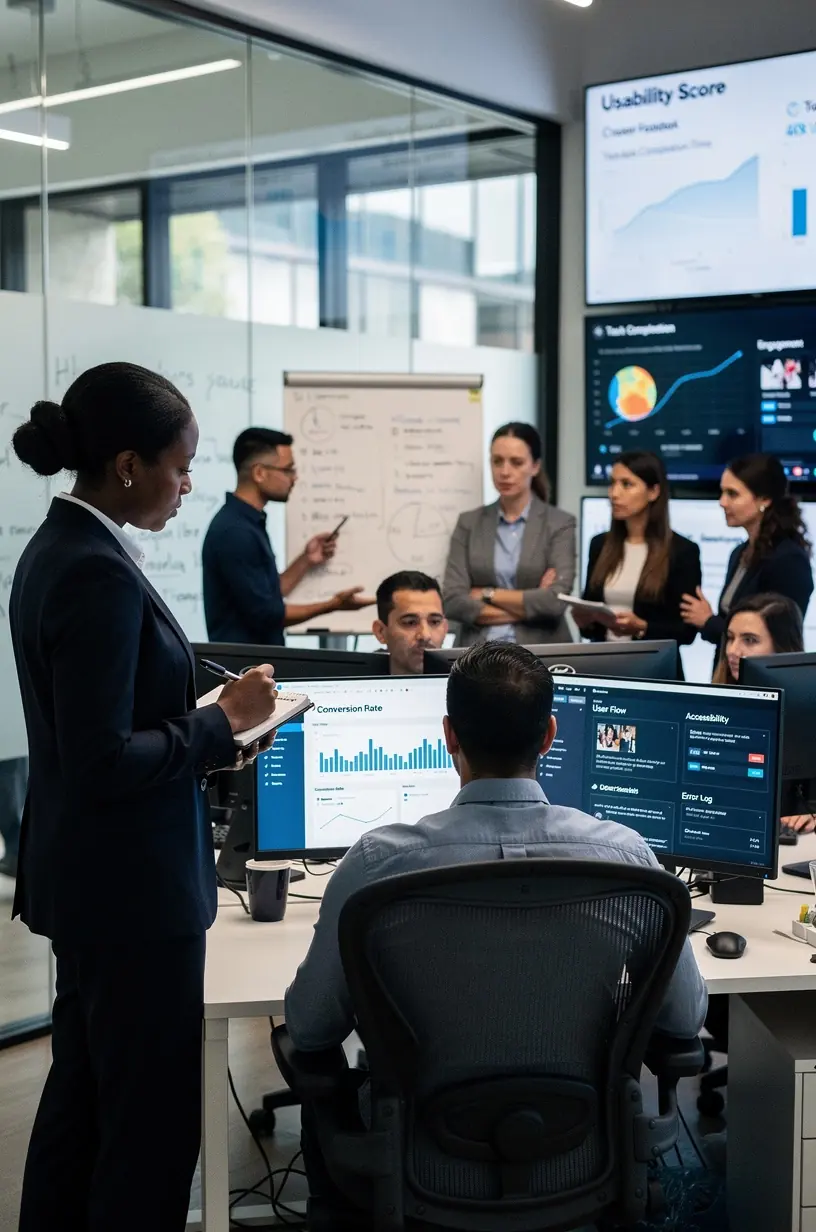 Diagram illustrating key usability metrics and accessibility features for software tools.